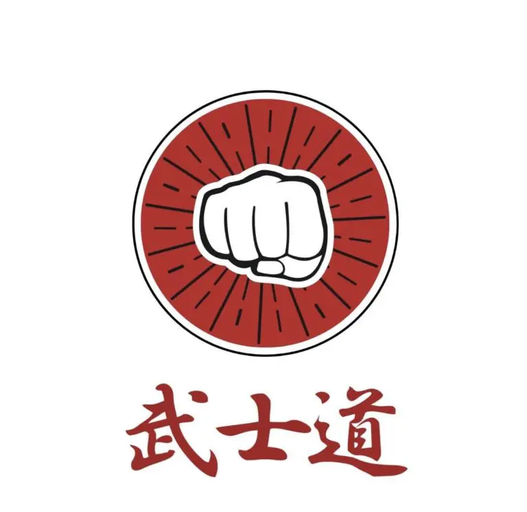 Logo for Bushido Karate Videbæk med en knyttet næve i en rød cirkel og japanske tegn