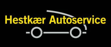 Logo for Hestkær Autoservice med gul tekst og bilkontur