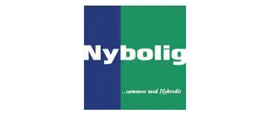 Nybolig logo i blå og grøn med teksten sammen med Nykredit