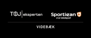 Logo for Tøjeksperten og Sportigan Videbæk på sort baggrund