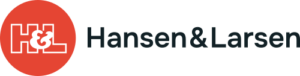 Hansen & Larsen logo med rød cirkel og H&L monogram