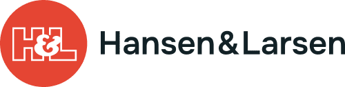 Hansen & Larsen logo med rød cirkel og H&L monogram